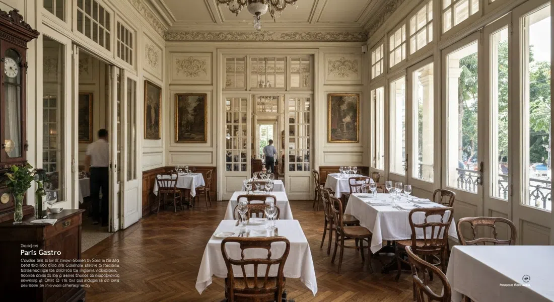 el interior Belle Époque de Casa de Arte e Cultura Julieta de Serpa en Praia do Flamengo 340, con elegantes salones de época dispuestos para la cena de Paris Gastro